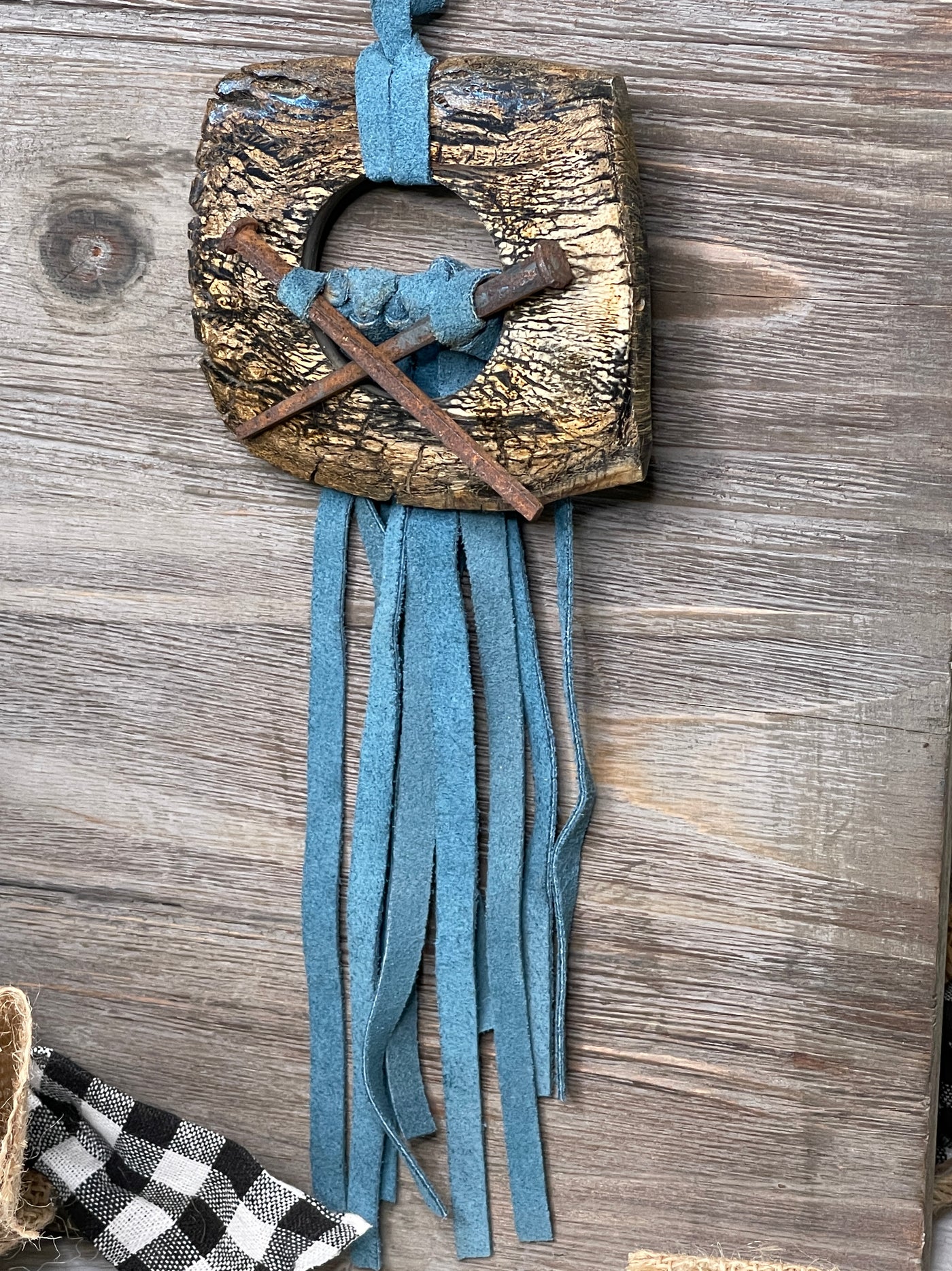 Blue Leather & Wood Necklace