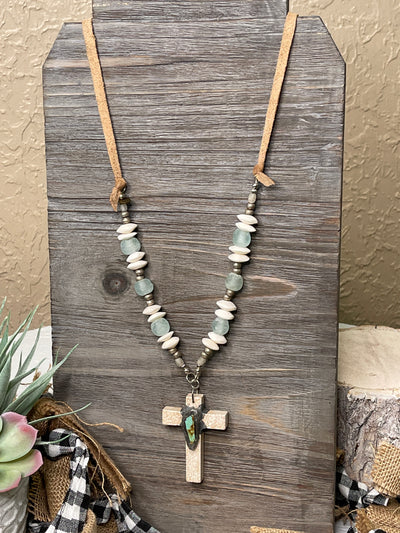 Stone Cross & Turquoise Necklace