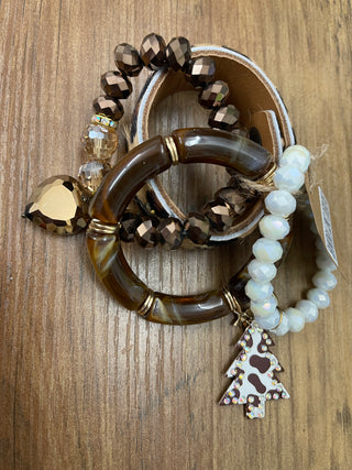 Cowhide Christmas Bracelet Stack