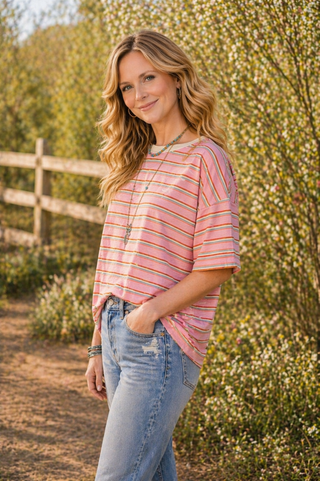 Cactus Bloom Stripe Tee - Wildflower Clothing Company