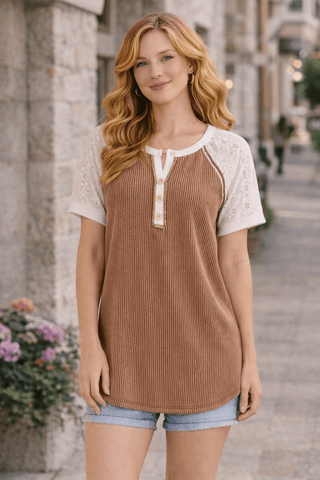 Meadow Lace Henley Top - Wildflower Clothing Company