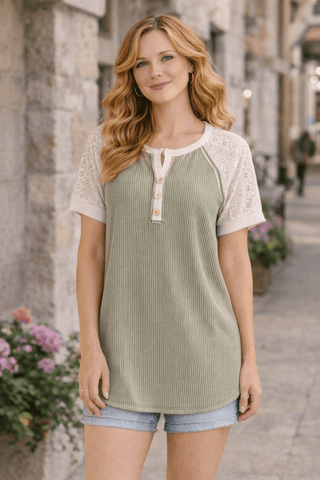 Meadow Lace Henley Top - Wildflower Clothing Company