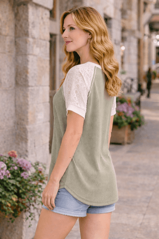 Meadow Lace Henley Top - Wildflower Clothing Company