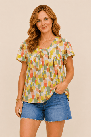 Painted Meadow Babydoll Top - Wildflower Clothing Company