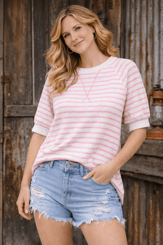 Strawberry Cream Stripe Knit Top - Wildflower Clothing Company