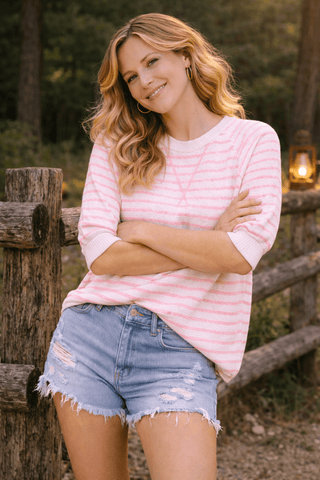 Strawberry Cream Stripe Knit Top - Wildflower Clothing Company
