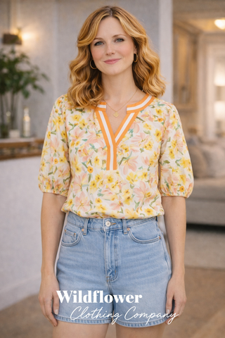 Sunny Garden Split Neck Blouse