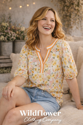 Sunny Garden Split Neck Blouse