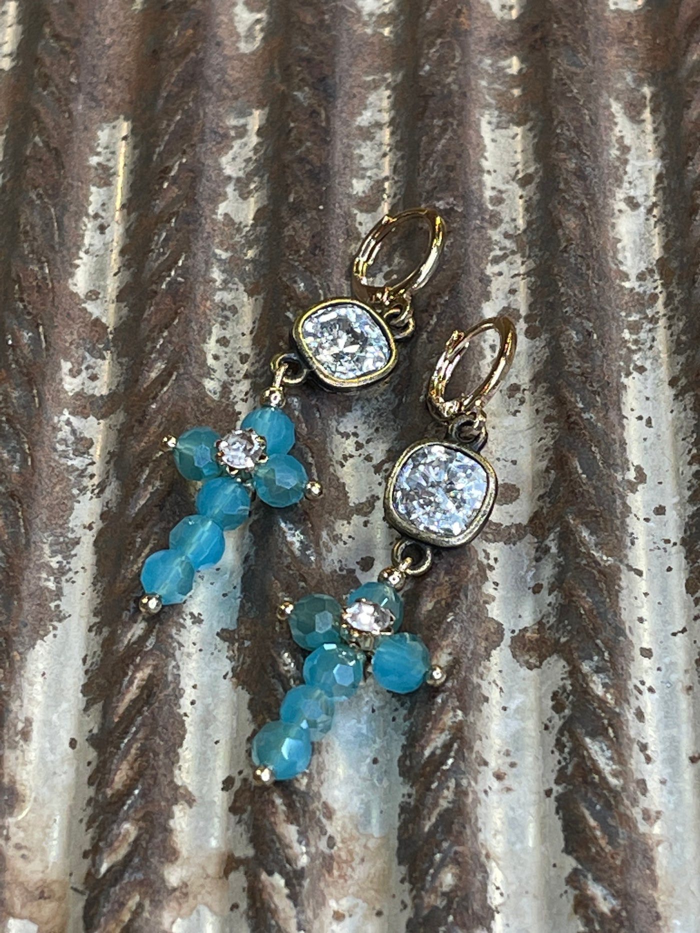 Turquoise Bead Cross Earrings