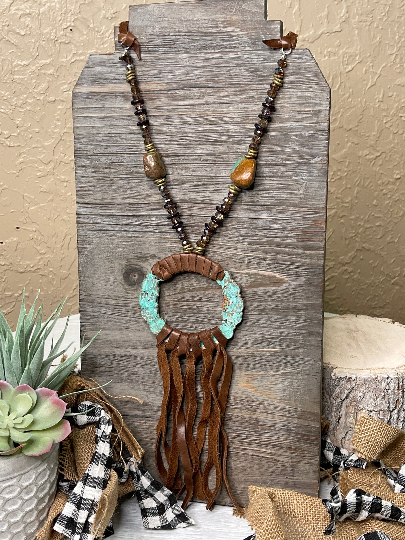 Turquoise & Leather Circle Necklace