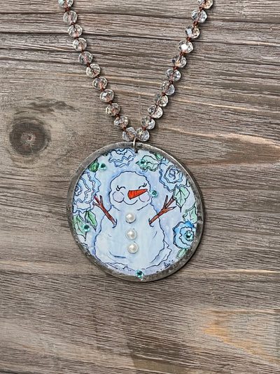 Crystal Happy Snowman Necklace